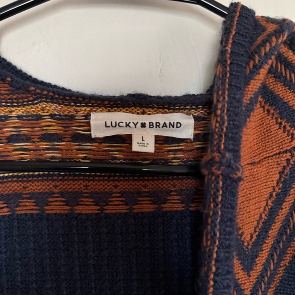 Lucky Brand Navy and Orange Hooded Knit Cardigan - Picture 5 of 8